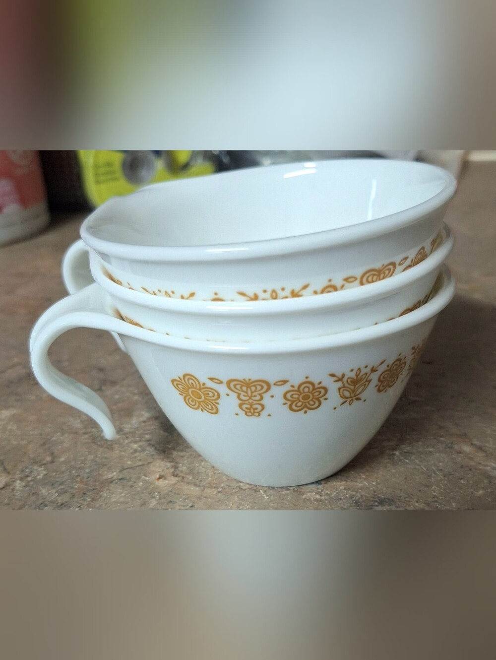 Corelle White Ceramic Cups with Gold Floral Trim
